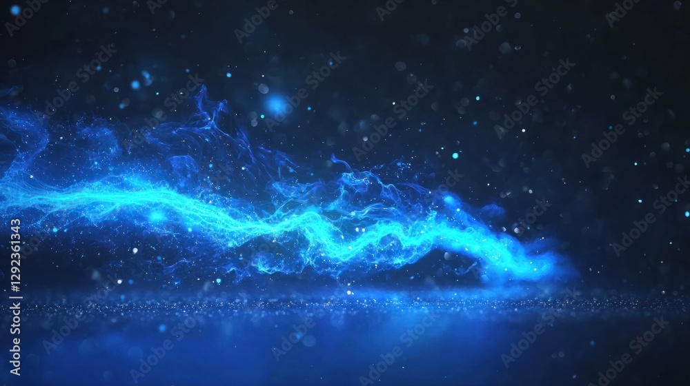 Fototapeta premium Blue Light Wave on Dark Background with Sparkling Particles
