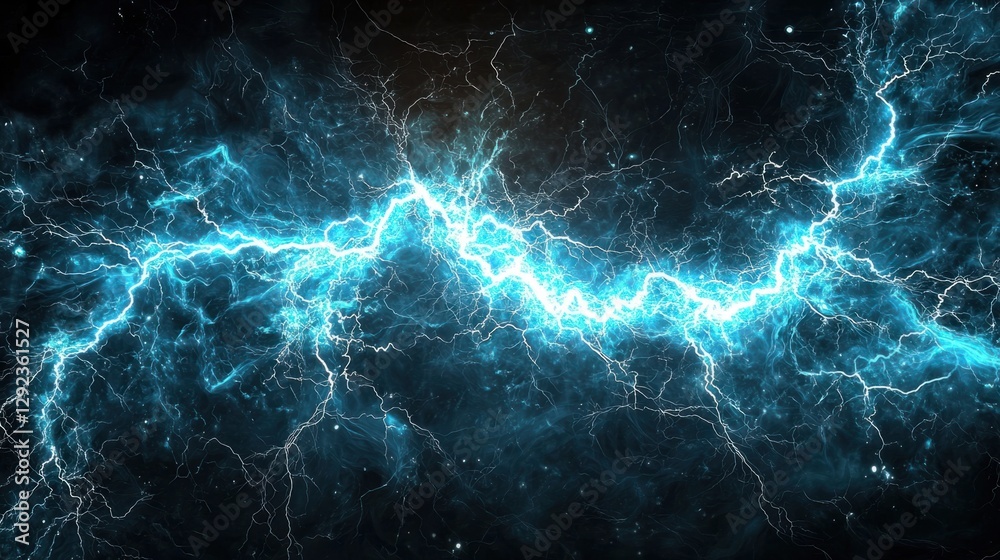 Fototapeta premium Blue Lightning Bolts on Dark Background in Abstract Design
