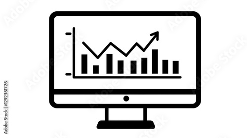 A computer monitor displays a graph with a line going up