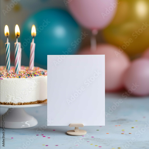 photograph of an A5 blank portrait mockup of a birthday card