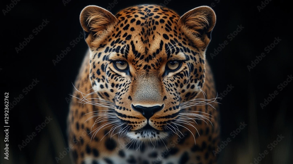 Naklejka premium Closeup Leopard Portrait Against Dark Background