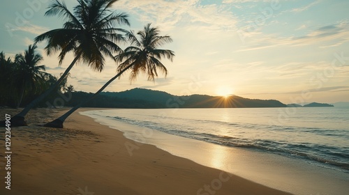 Sunset beach landscape tropical island nature photography serene environment coastal viewpoint tranquility