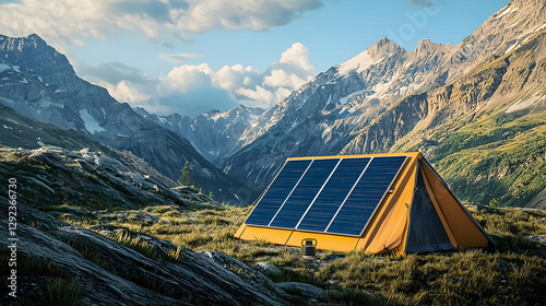 Obraz na płótnie Stunning Solar Panels in Snowy Alpine Landscape of the Himalayas in Nepal w salonie
