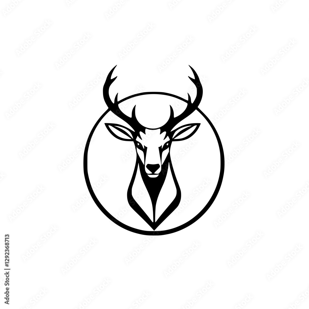 Fototapeta premium A stylized black and white image of a deer head, framed within a circle, minimalistic and modern.