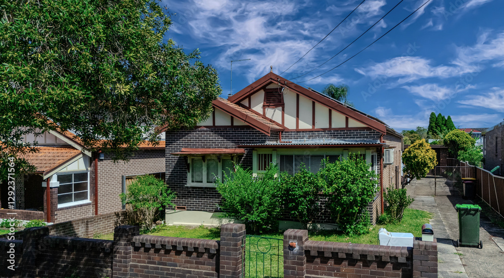 Old Federation Double Brick house in an inner western Sydney Suburb at beautiful colourful sunset NSW Australia Old Federation Double Brick house in an inner western Sydney Suburb at beautiful colourful sunset NSW Australia