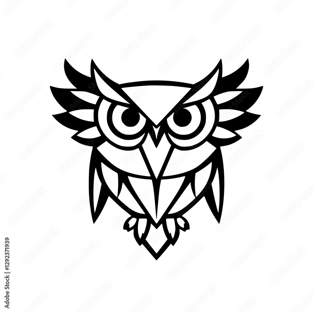 Obraz premium Detailed Owl's Eye View: Black-and-White Vector Illustration, Abstract Line Art