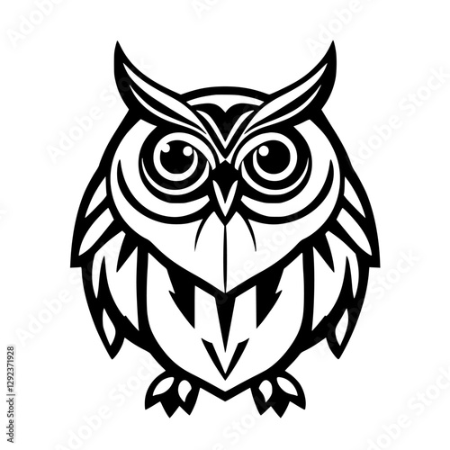 Elegant graphic representation of an owl in a black and white monochrome style.