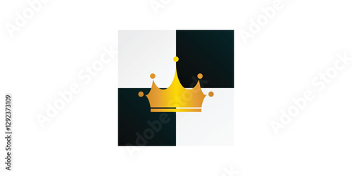 chess logo with chess board and gold crown