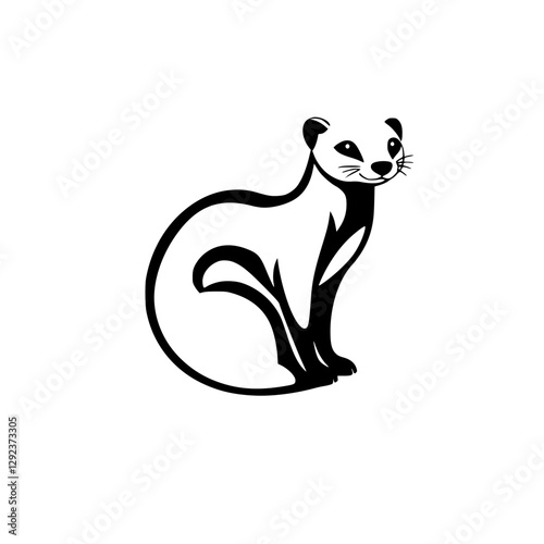 A minimalistic illustration of a stoat, represented with bold black lines on a white background, showcasing a smiling expression.