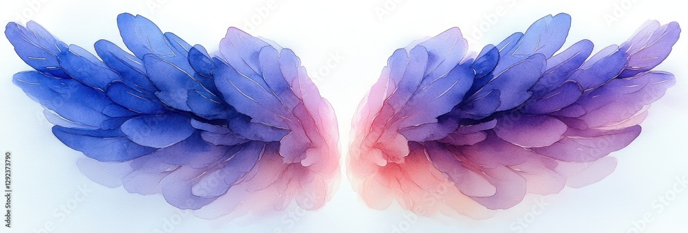 Fototapeta premium Majestic Purple Watercolor Wings with Ethereal Glow and Intricate Feathers