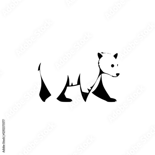 Minimalist Bear Illustration: Black and White Geometric Design of a Walking Bear on White.