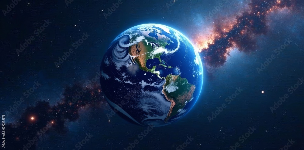 Obraz premium Earth's blue marble against a cosmic backdrop of stars , image, bright, dark matter