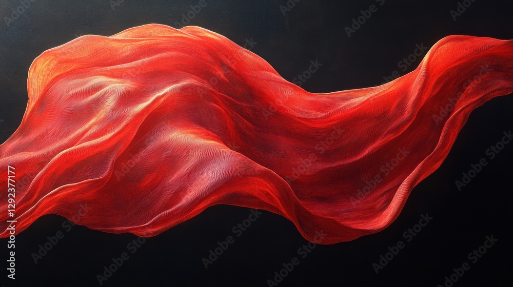 Fototapeta premium Red flag waving in wind with dynamic shadows, hyper-realistic texture, isolated on white background