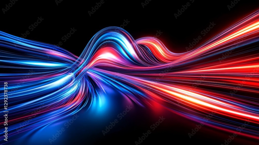 Vibrant light trails of dynamic blue and red elegantly flow across a deep black background, creating an energetic, colorful, and abstract visual experience that captivates and inspires the viewer Vibrant light trails of dynamic blue and red elegantly flow across a deep black background, creating an energetic, colorful, and abstract visual experience that captivates and inspires the viewer