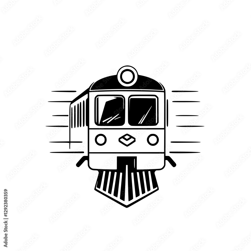 Naklejka premium Vector illustration of a stylized train speeding along a line of movement, displayed in black and white.