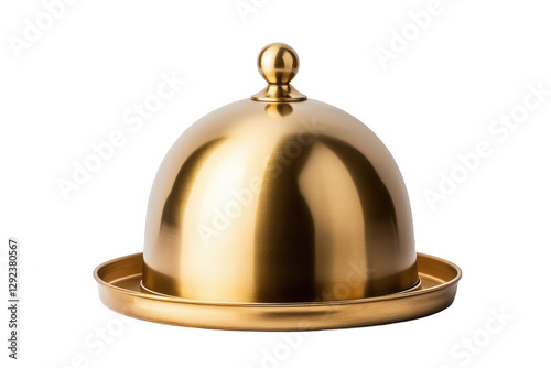 Elegant golden food cover displayed on a transparent background, perfect for presentations or dining setups, adding a touch of sophistication and style to any table setting or culinary experience photo