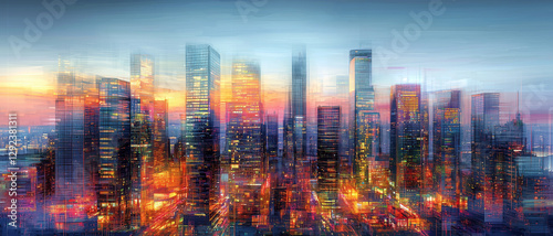 Blurred Illuminated Cityscape at Dusk
