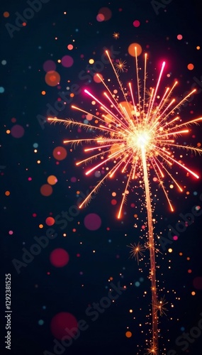 Sparkling fireworks exploding in the air with colorful sparks and confetti, joyful, festive