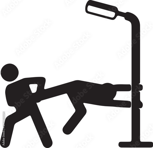 An illustration of a stickman pulling the leg of another stickman whose hand is attached to a lamp post