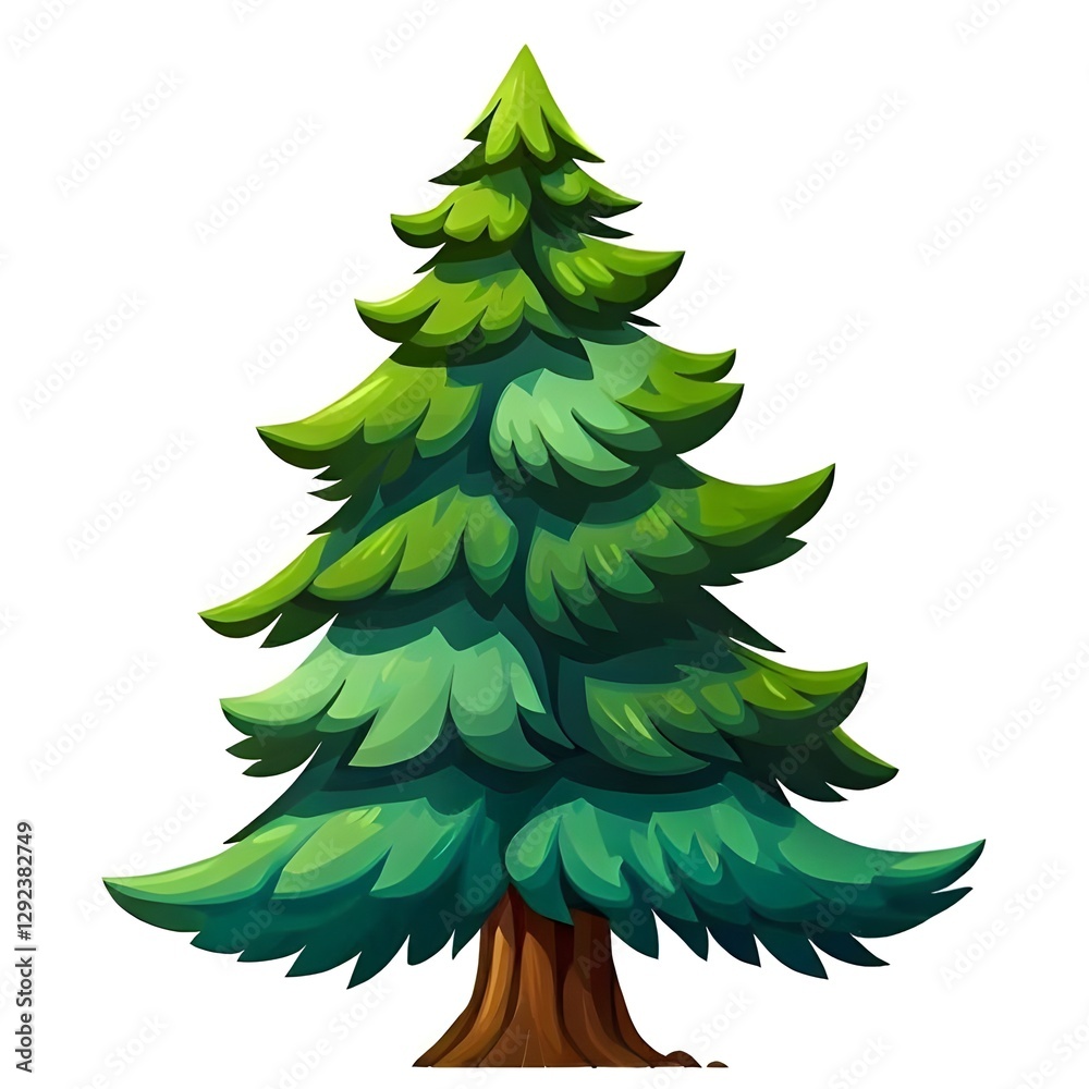 Fototapeta premium Vibrant Cartoon Pine Tree Illustration - Forest Evergreen Asset