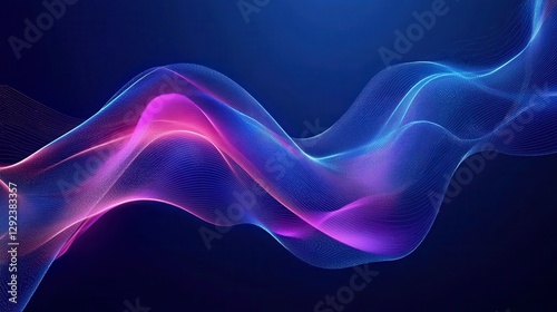 Abstract flowing wave of luminous particles. Futuristic digital art with vibrant colors and dynamic motion. Perfect for technology, science, or design themes.