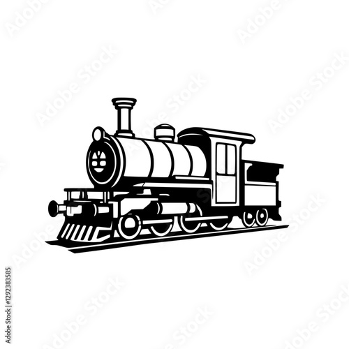 A retro illustration of a black and white steam engine.