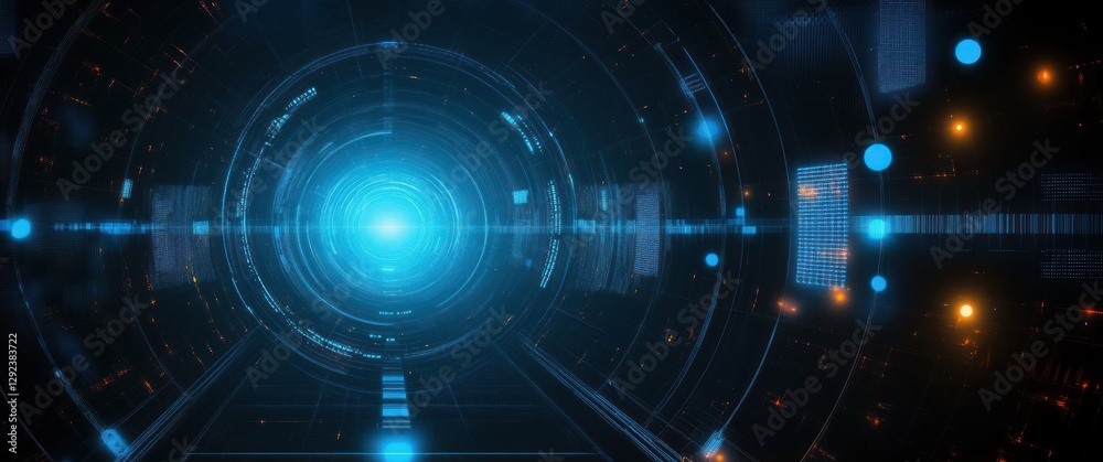 Futuristic Digital Landscape with Glowing Circles and Geometric Lines in Cyberpunk Art Style Futuristic Digital Landscape with Glowing Circles and Geometric Lines in Cyberpunk Art Style
