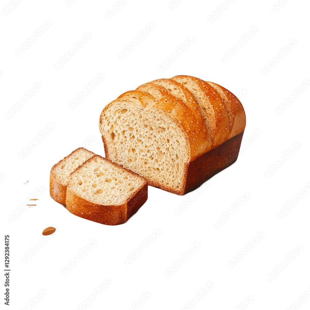 Freshly baked whole wheat bread loaf with slices on a transparent background for culinary and baking presentations Freshly baked whole wheat bread loaf with slices on a transparent background for culinary and baking presentations