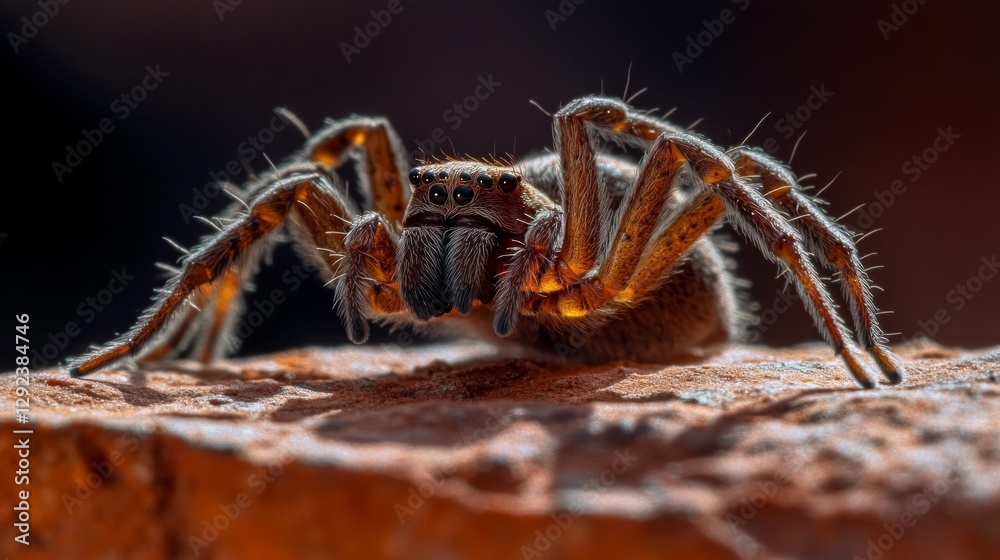 Close-up of a spider on a brick, showcasing intricate details and textures. Close-up of a spider on a brick, showcasing intricate details and textures.