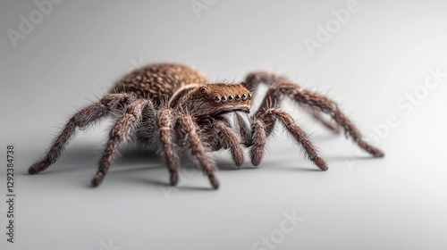 Wallpaper Mural Close-up of a hairy brown spider on a light gray background. Its eight legs and detailed body are clearly visible. Torontodigital.ca