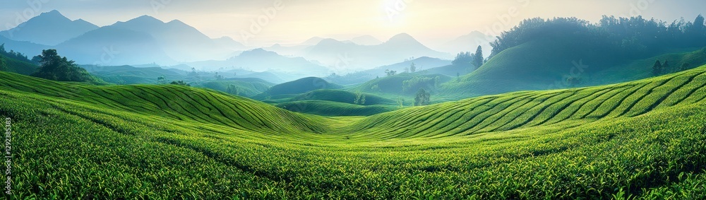 Obraz premium Rolling Green Tea Fields in Serene Landscape