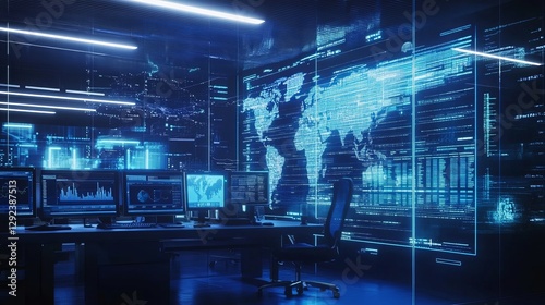 Wallpaper Mural Envision a hightech control room with vibrant blue lighting, where skilled analysts monitor dynamic data via heat maps on digital dashboards, facilitating strategic and informed decisionmaking Torontodigital.ca