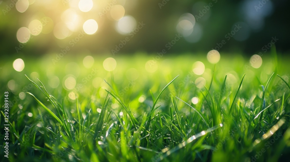 Obraz premium Capturing nature's beauty serene bokeh of bright green grass landscape photography tranquil environment close-up refreshing concept