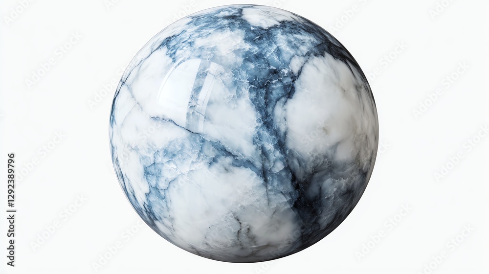 Obraz premium A beautifully detailed marble sphere featuring a mix of white and blue hues, showcasing intricate veining patterns for an elegant appearance.