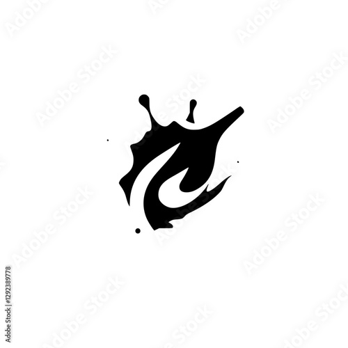Black Ink Splash on White Background: Abstract representation of a fluid, dynamic design with clean lines and simple design.