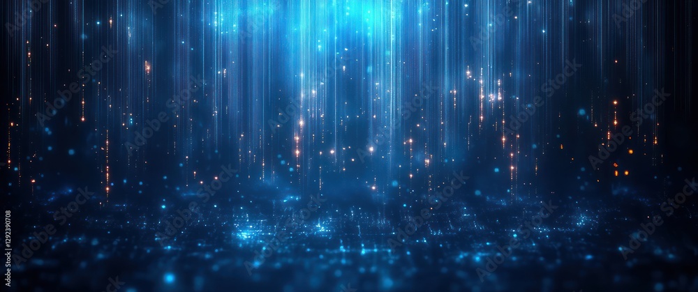 Futuristic Cyberpunk Abstract Digital Art with Vertical Light Beams and Dark Color Palette High Tech Innovation