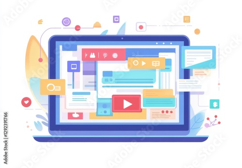 A digital marketing concept of online sales. The image is a laptop screen with multiple tabs open. One tab has a social media platform where a product is being promoted. Another tab has a blog post ab