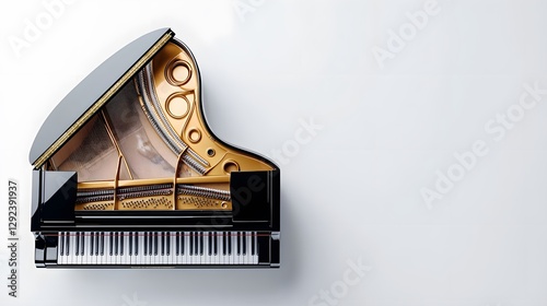 Grand piano showcase studio musical instrument elegant setting aerial view artistic inspiration