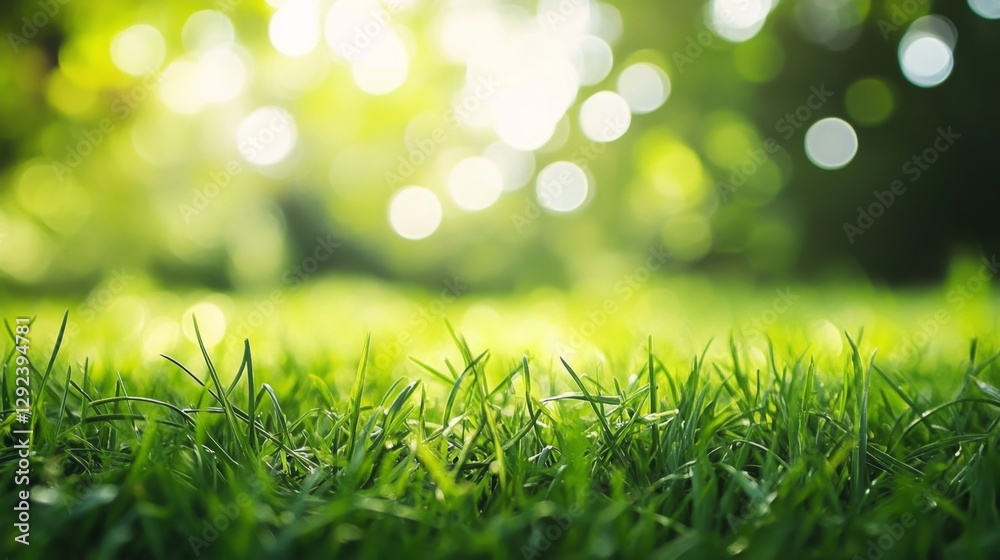 Fototapeta premium Capturing sunlit bokeh of lush green grass outdoor garden photography natural environment close-up eco-friendly aesthetic