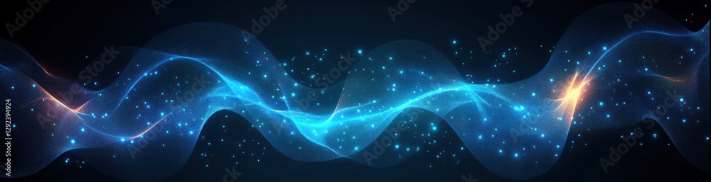 Fototapeta premium Digital Abstract Artwork Blue Light Flowing Waves Fractal Art Symmetrical Balance Innovation Technology Cyber Space Connection
