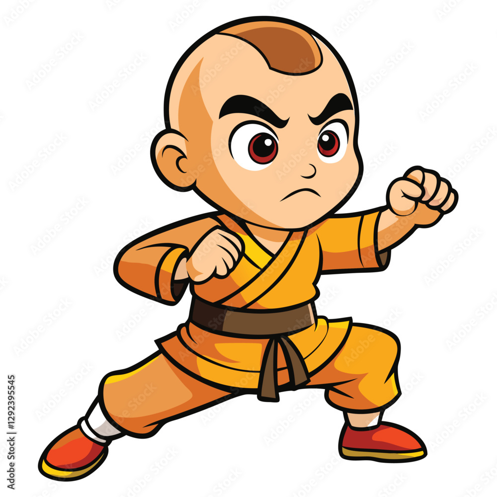 Fototapeta premium cartoon-kid-shaolin-monk-fighting.eps