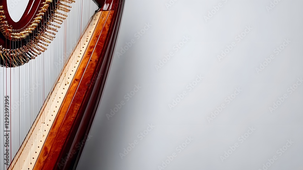 Obraz premium Elegant mahogany harp music studio instrument photography indoor close-up artistry