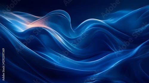 Wallpaper Mural Abstract blue waves with subtle highlights of orange and white Torontodigital.ca