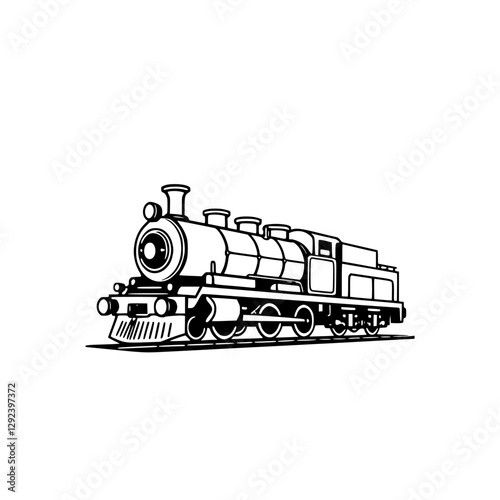 Steam Engine Drawing - Black and white illustration of a classic steam engine train, outline style.