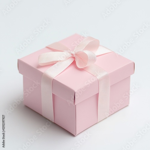 Pink gift box with ribbon on white background (5) photo