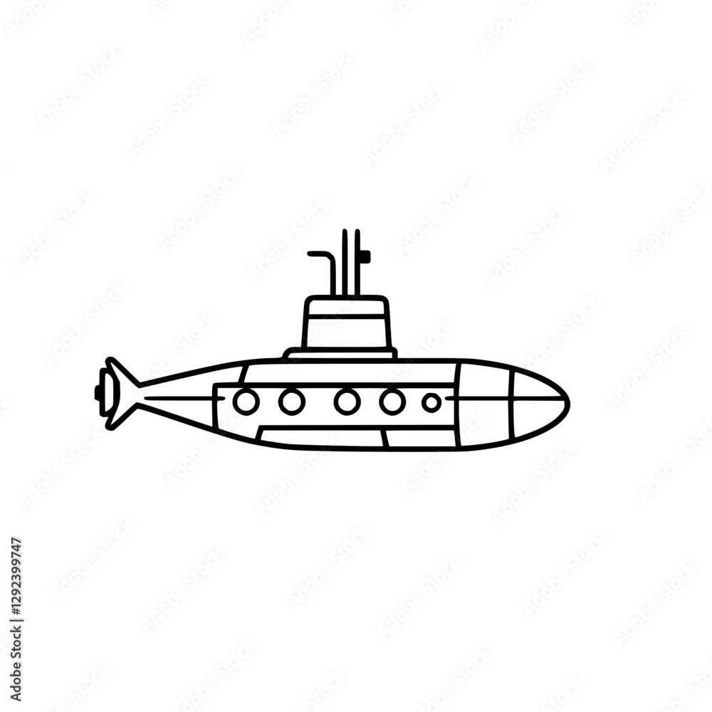 Obraz premium Submarine outline in a minimal and minimalistic style against a white background.