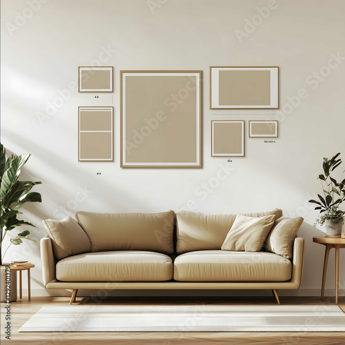 Minimalist size guide for wall art in a modern Americanstyle living room The wall art size chart displays five categories of frame ratios neatly labeled and arrang