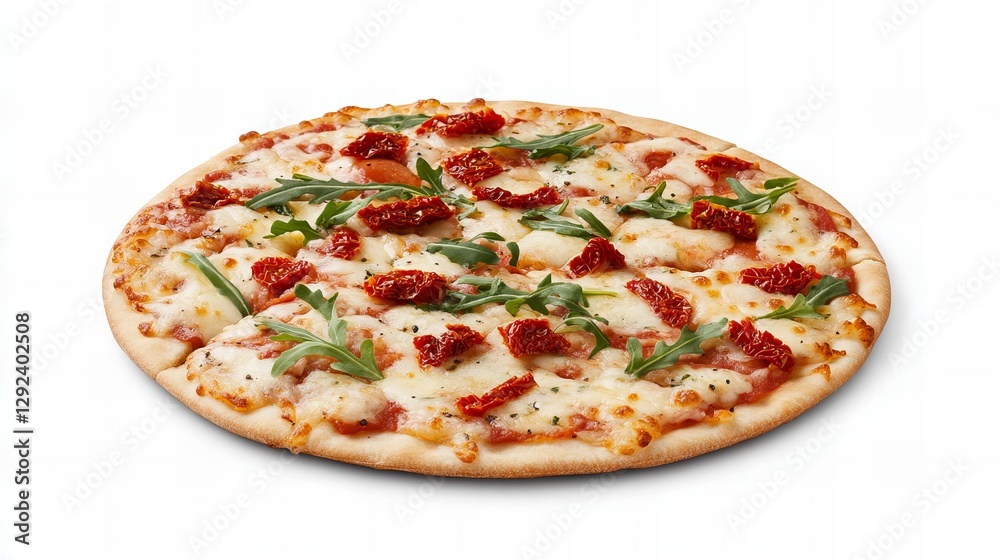 Delicious sun-dried tomato and arugula pizza. Perfect for a casual lunch or dinner. Delicious sun-dried tomato and arugula pizza. Perfect for a casual lunch or dinner.