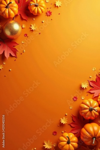 Glittery orange background with fall decorations, gala, autumn