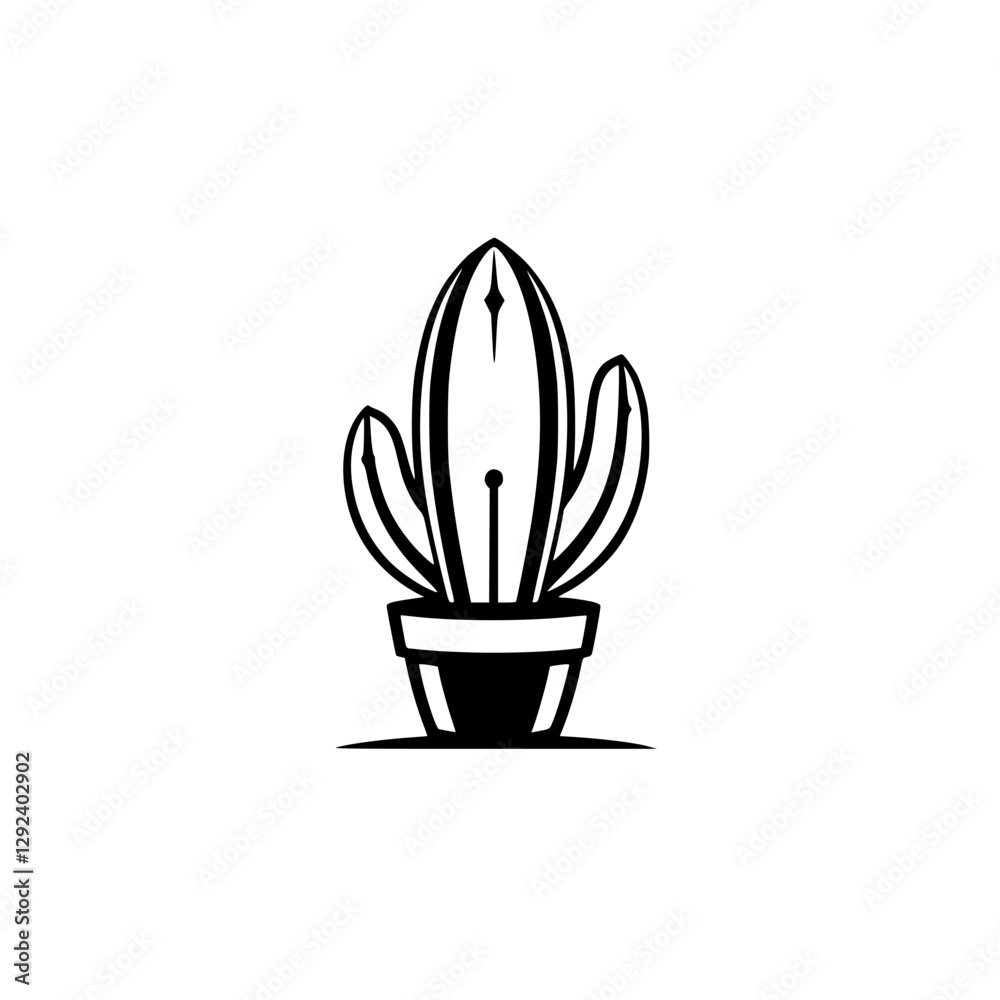 Stylized illustration of a cactus, portrayed as a pen, with clean lines and black and white contrast. Stylized illustration of a cactus, portrayed as a pen, with clean lines and black and white contrast.